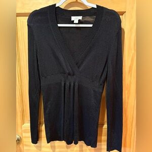 Ann Taylor Loft Women's Black Sparkle Surplice Style Long Sleeve Sweater size L